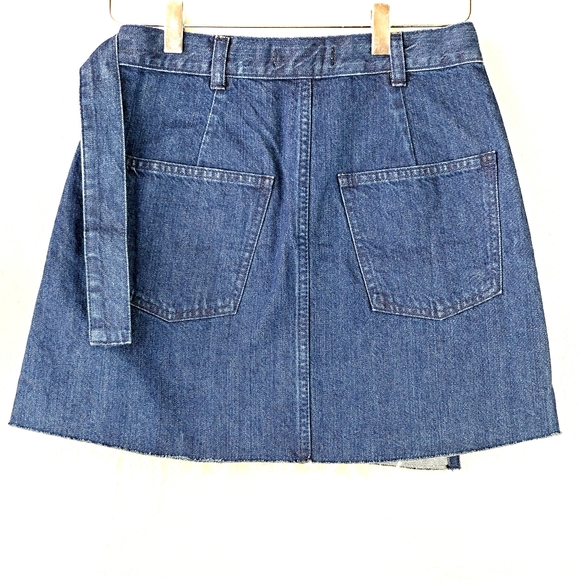 Madewell Denim Distressed Raw Frayed Hem Belt Loop Mini Wrap Skirt 0 NWT - Picture 9 of 16